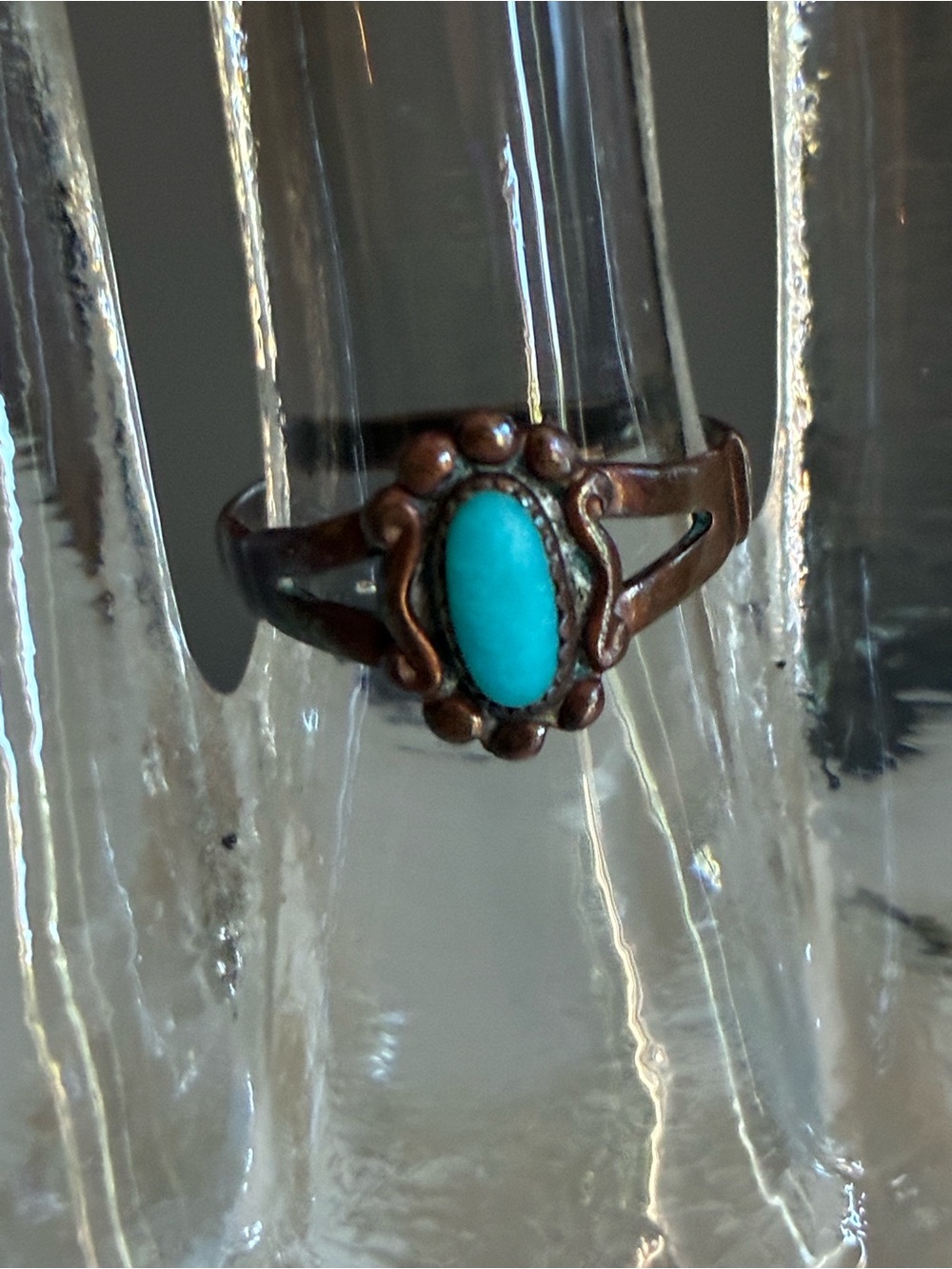Vintage Turquoise Oval Copper Ring - Women’s Blue Stone Ring